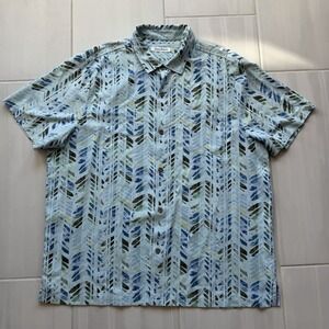 Tommy Bahama Blue Tropical Island Zone Leaf Shirt Coastal Silk Button Up Sz 2XL